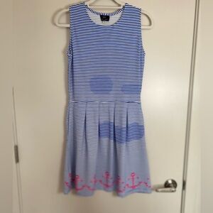Sailor Sailor Blue and White Pleated Sleeveless Sundress w Pink Anchors - Size S